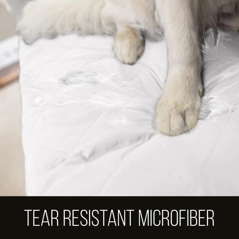 Sofa Shield Loveseat Slip Cover with Patented Strap, Cushion Protector, US Designed Reversible Stain and Dog Tear Resistant Slipcover, 54 inch Seat, Washable Covers for Dogs Pets Kids, White - Image 3